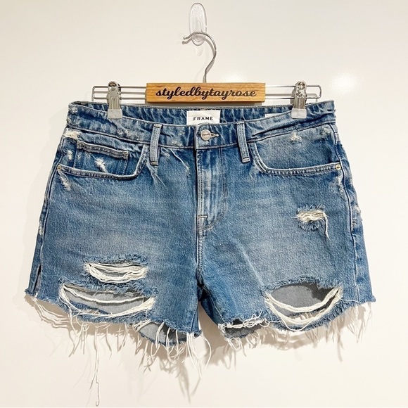 Frame Le Grand Garçon denim shorts in Montgrove Rips - Picture 2 of 9